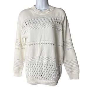 Dee Elly Knit Sweater Women's Size Small Ivory Crochet Cutout Details Pullover